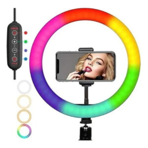 LUZ LED ARO 26 CM TRIPODE SOPORTE CELULAR RGB
