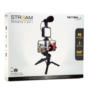 KIT STREAMING 4-1 NETMAK PIE-SOPORTE-LUZ-MIC