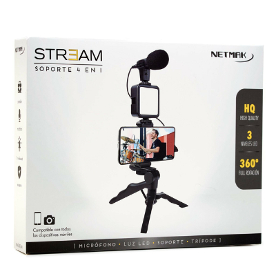 KIT STREAMING 4-1 NETMAK PIE-SOPORTE-LUZ-MIC